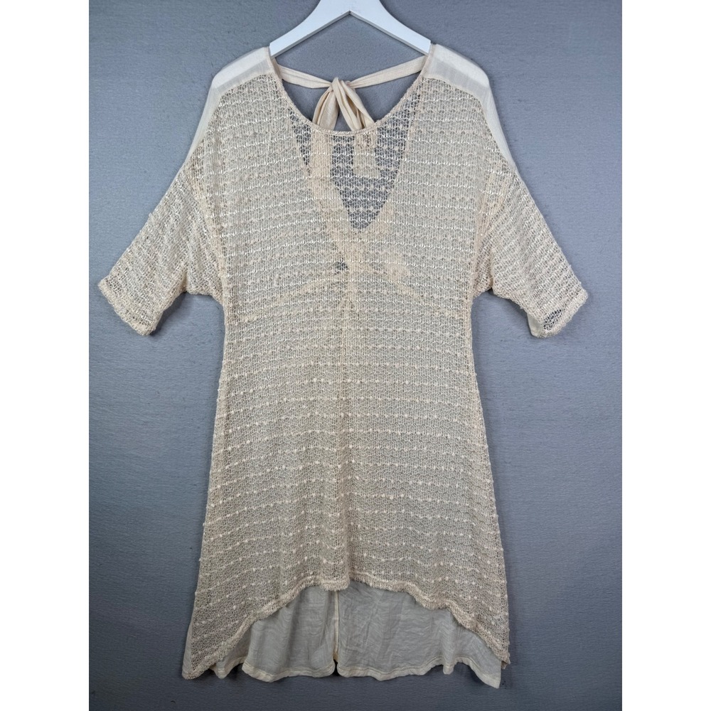 A'reve Knit Gauze Dress Womens Size M Cream Semi Sheer Boho Ethereal Cover Up